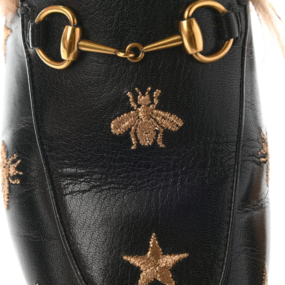 Gucci Goatskin Fur Bee Star Embroidered Womens Princetown Slippers 38.5 Black 9 of 10