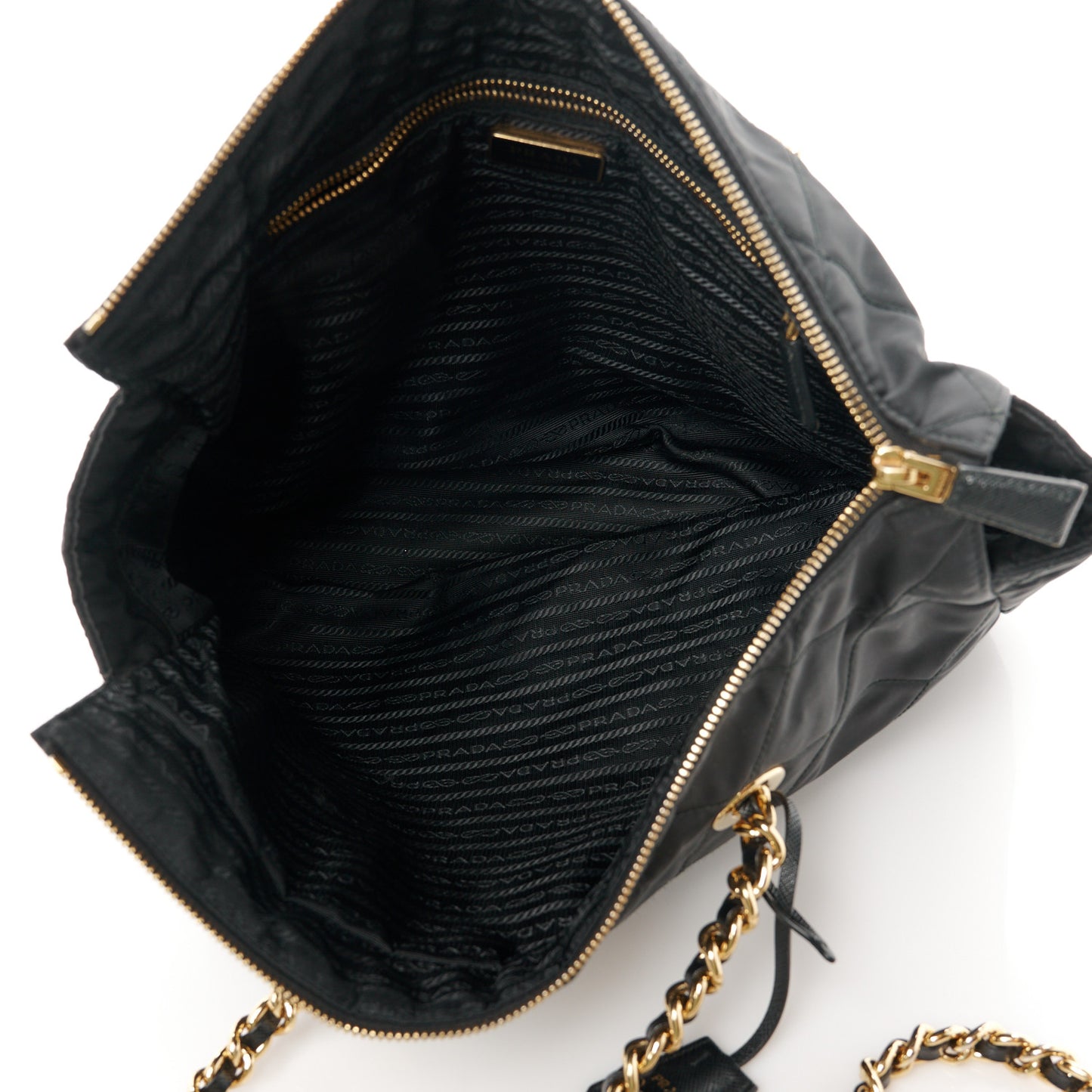 Re-Nylon Impunturato Saffiano Triangle Stitched Re-Edition 1995 Chaine Large Shoulder Bag Black
