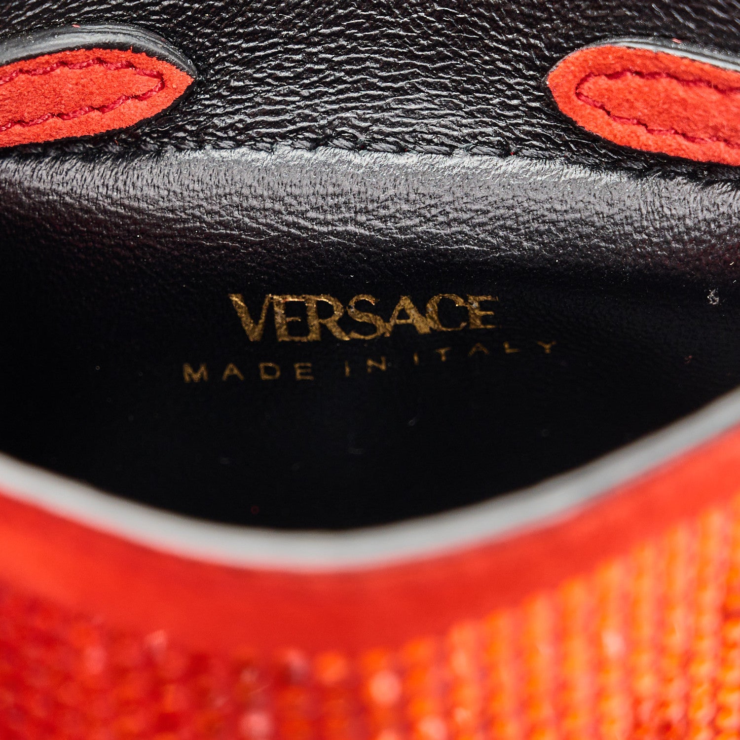 Versace Suede Crystal Studded Micro La Medusa Bag Orange 6 of 6