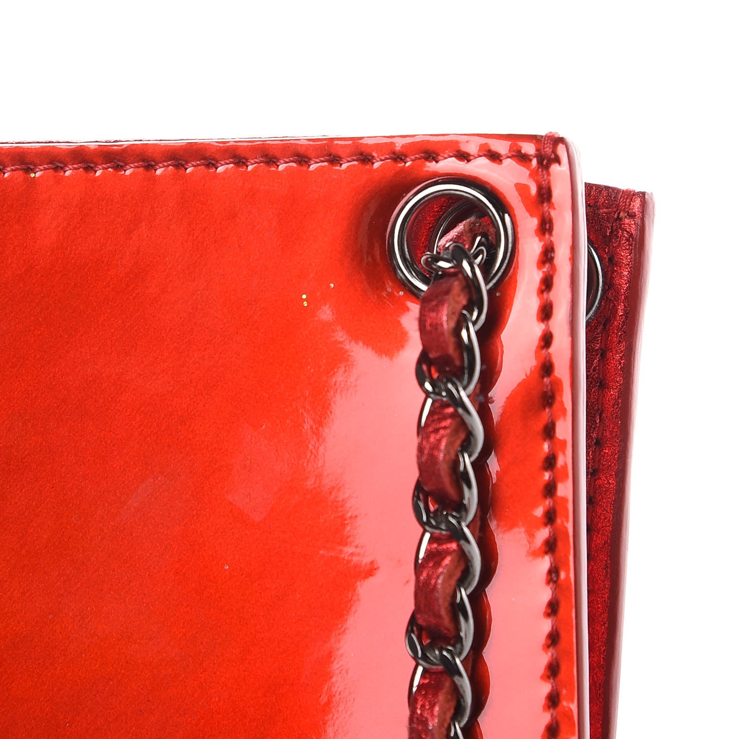 Chanel Metallic Patent Crossbody CC Phone Holder Red 4 of 9