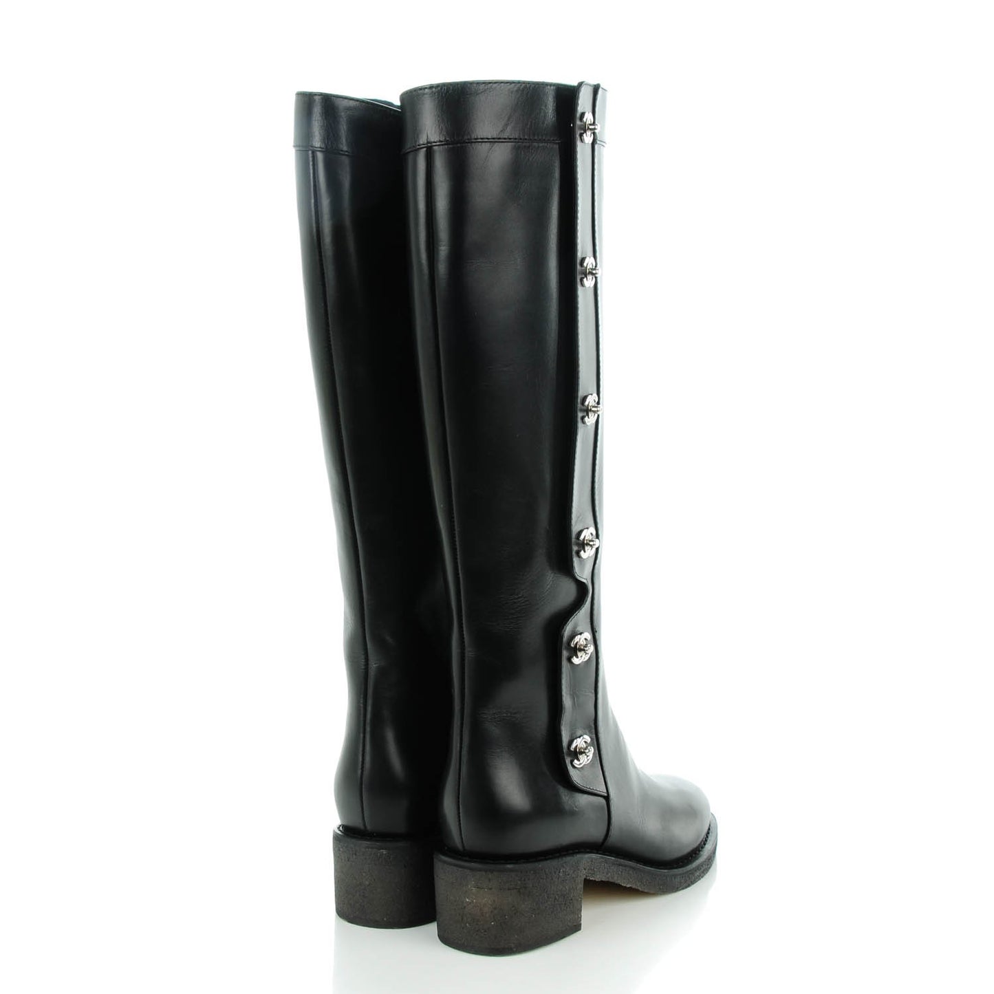 Calfskin CC Turnlock High Boots 39 Black