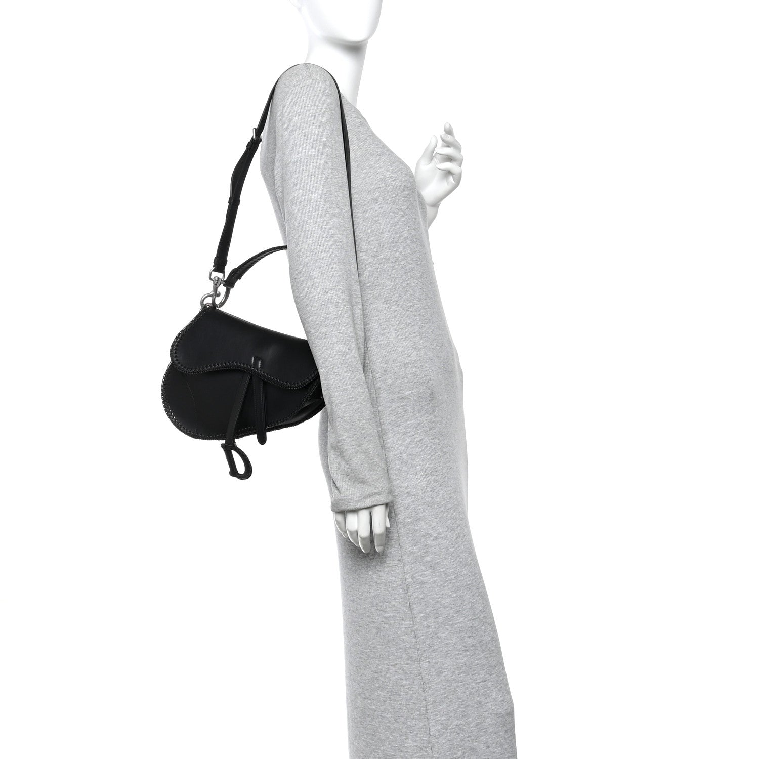 Christian Dior Smooth Calfskin Braided Saddle Bag With Strap Black 2 of 10