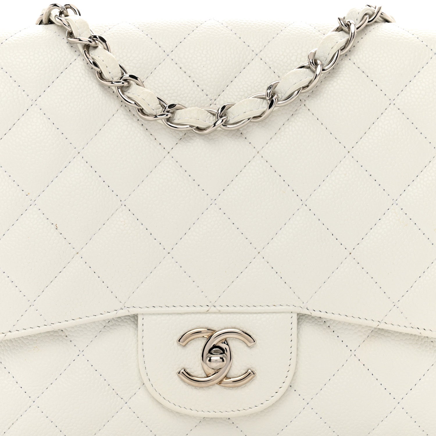 Chanel Caviar Quilted Jumbo Single Flap White 5 of 13