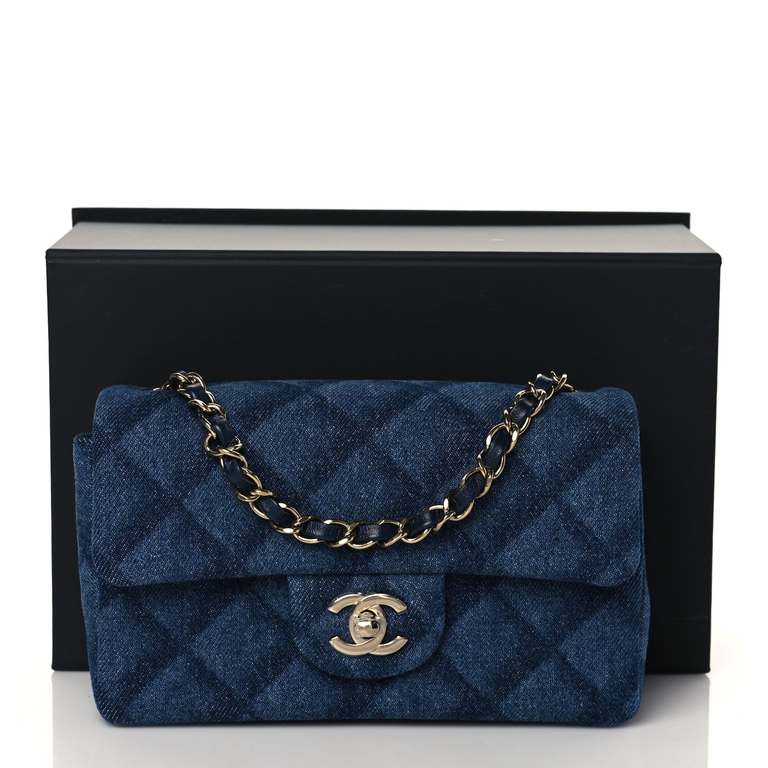 Chanel Printed Denim Quilted Mini Rectangular Flap Dark Blue 11 of 11