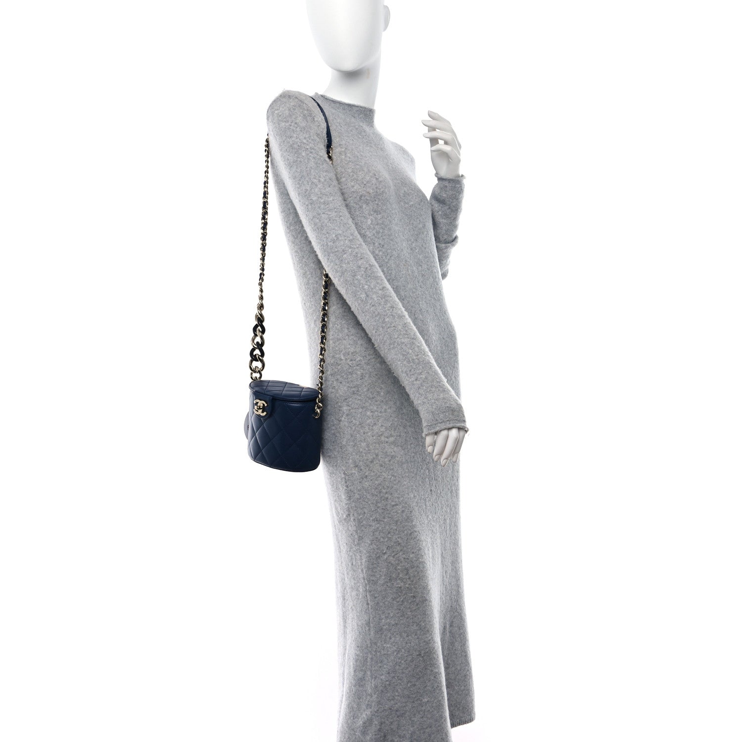 Chanel Lambskin Resin Elegant Chain Vanity Case Blue 2 of 13