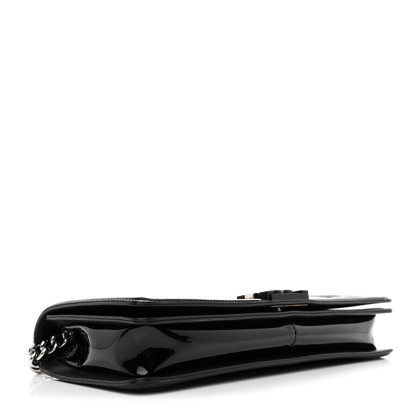 Patent Calfskin Quilted Boy Clutch With Removable Chain Black
