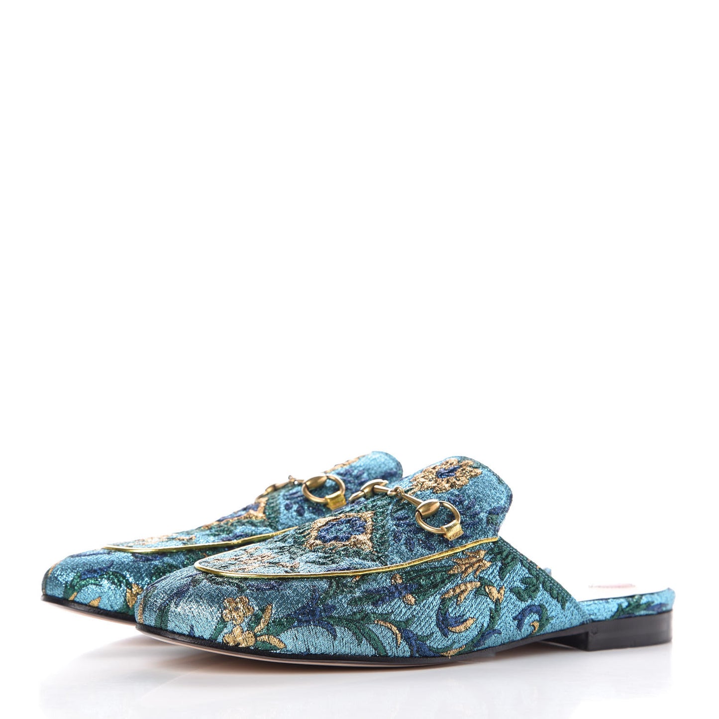 Iridescent Brocade Womens Princetown Slippers 39 Azure Multicolor Oro