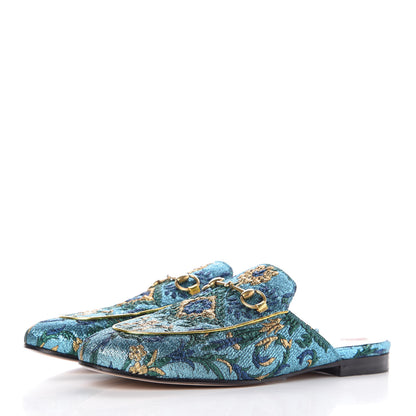 Gucci Iridescent Brocade Womens Princetown Slippers 39 Azure Multicolor Oro 3 of 8