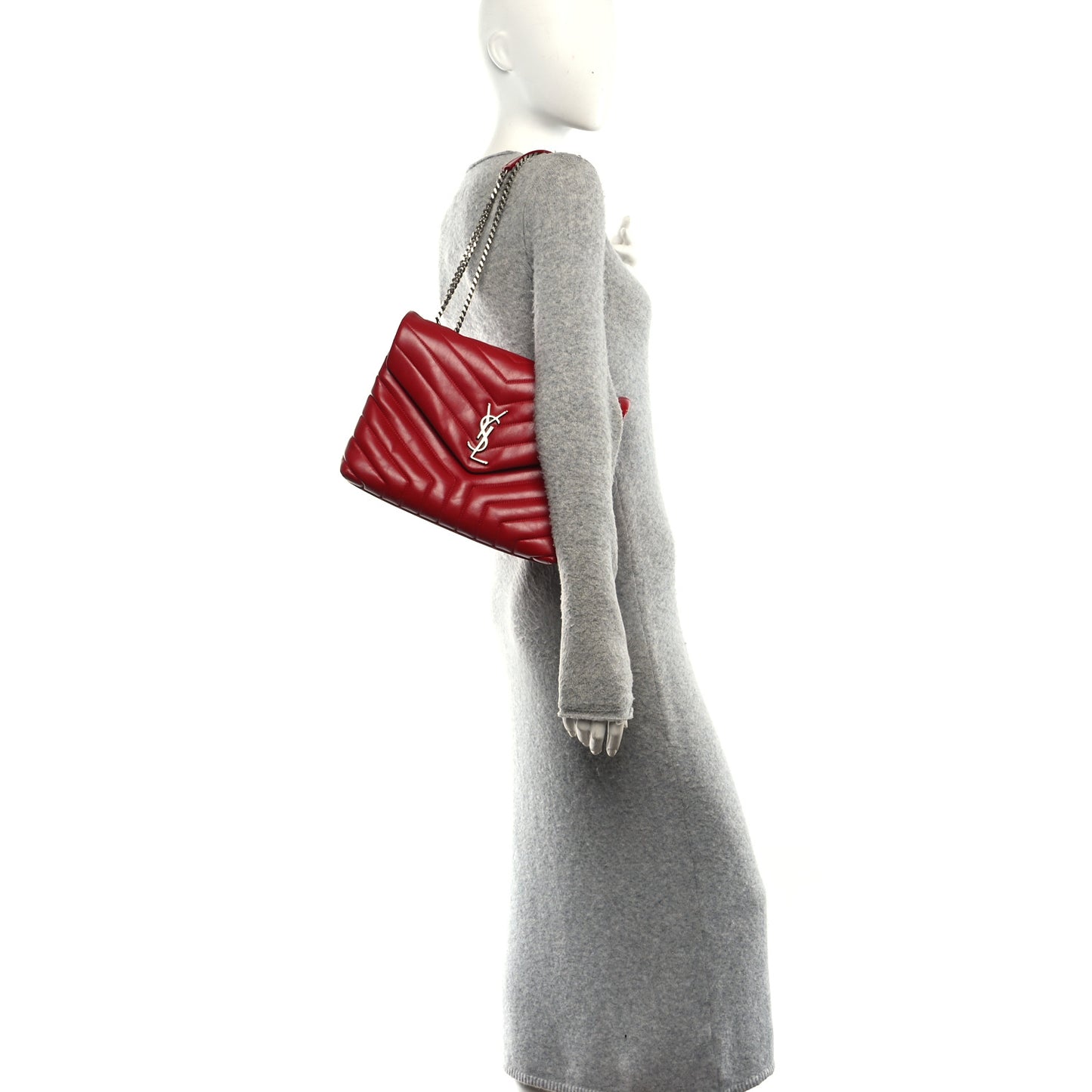 Calfskin Y Quilted Monogram Medium Loulou Chain Satchel Red