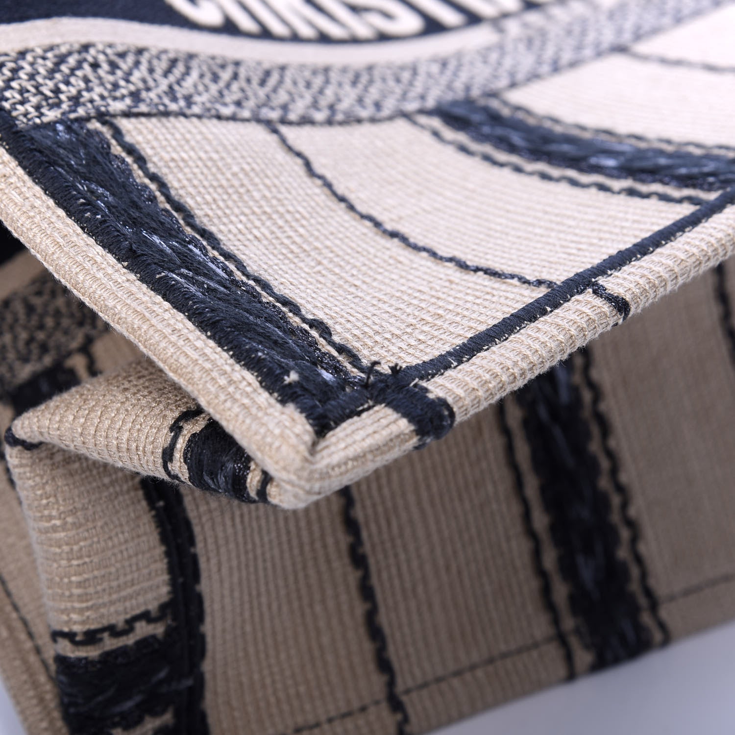 Christian Dior Canvas Embroidered Medium Bayadere Book Tote Black Beige 8 of 11