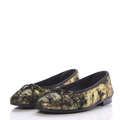 Chanel Laminated Suede Goatskin Cap Toe CC Ballerina Flats 35 Bronze 3 of 11
