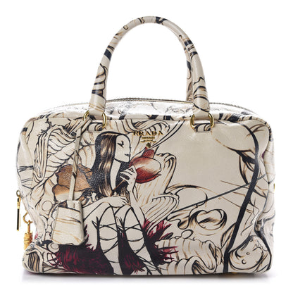 Prada X JAMES JEAN Cervo Lux Fairy Print Large Double Handle Boston Bag Prugna 1 of 11