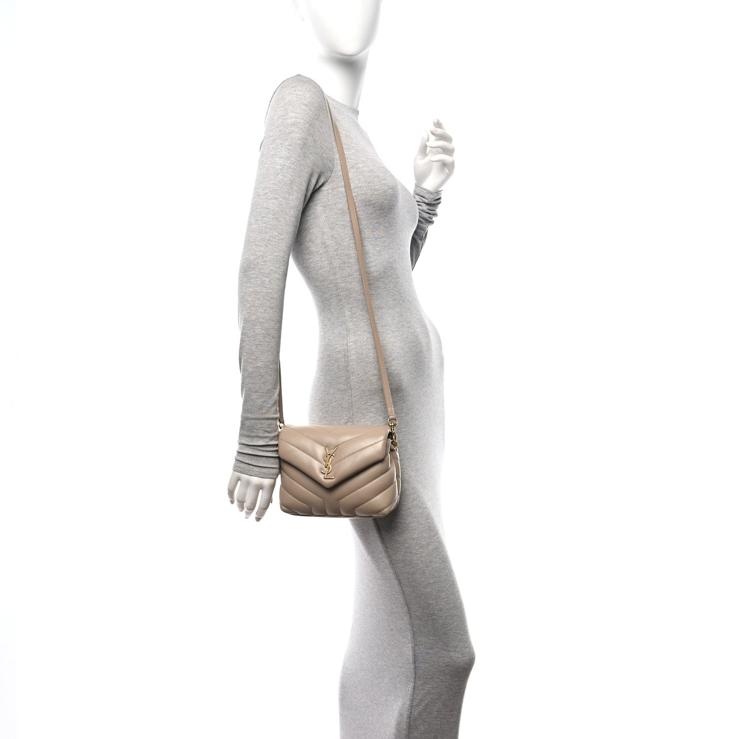 Saint Laurent Calfskin Y Quilted Monogram Toy Loulou Crossbody Bag Taupe 2 of 15