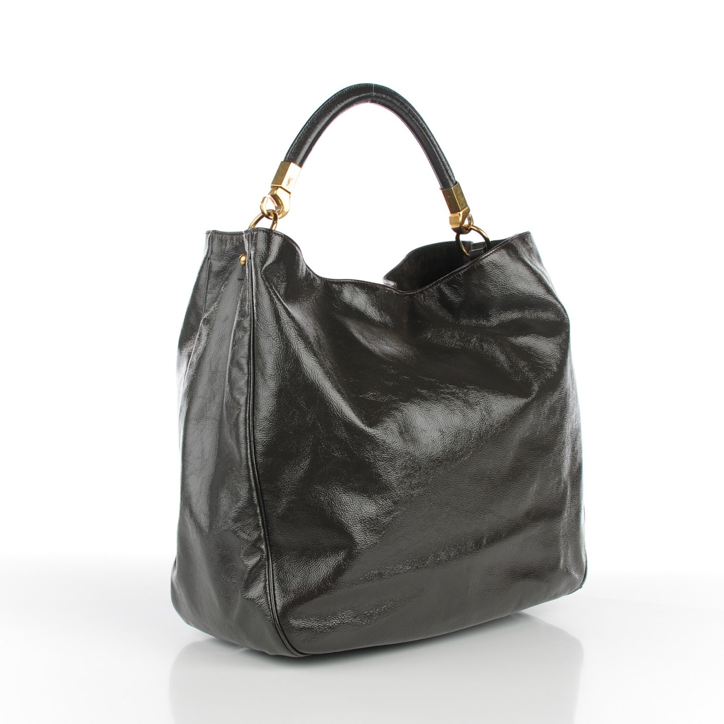 Textured Patent Large Roady Hobo Grey