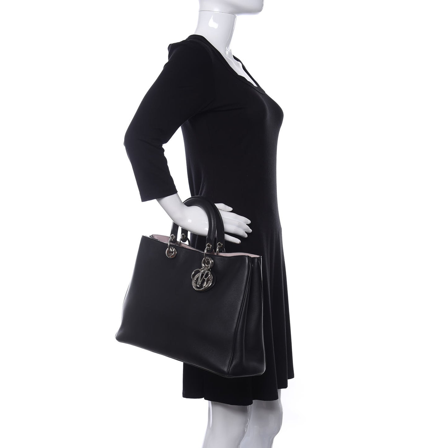 Smooth Calfskin Large Diorissimo Tote Black Rose Poudre