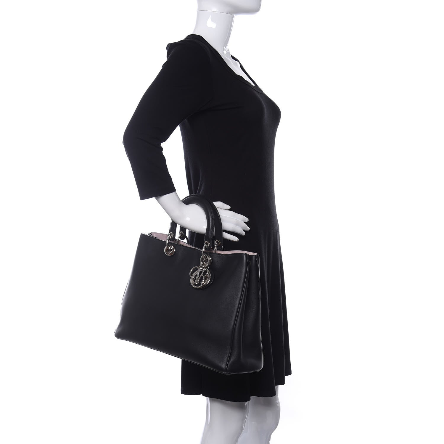 Christian Dior Smooth Calfskin Large Diorissimo Tote Black Rose Poudre 2 of 10