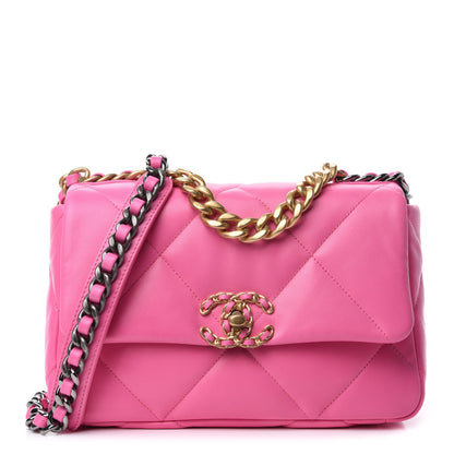 Chanel Shiny Lambskin Quilted Medium Chanel 19 Flap Neon Pink 1 of 11