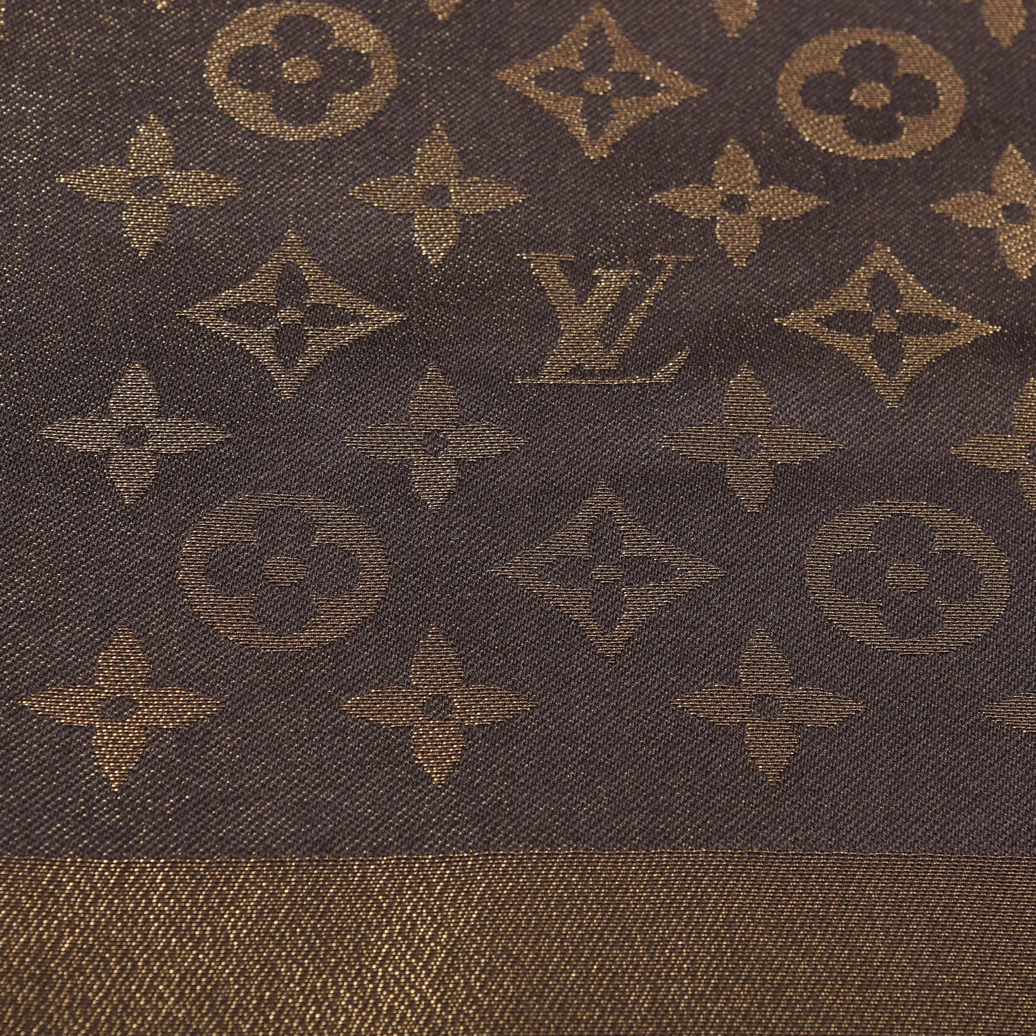 Louis Vuitton Silk Lurex Wool Monogram Shine Shawl Brown 2 of 4