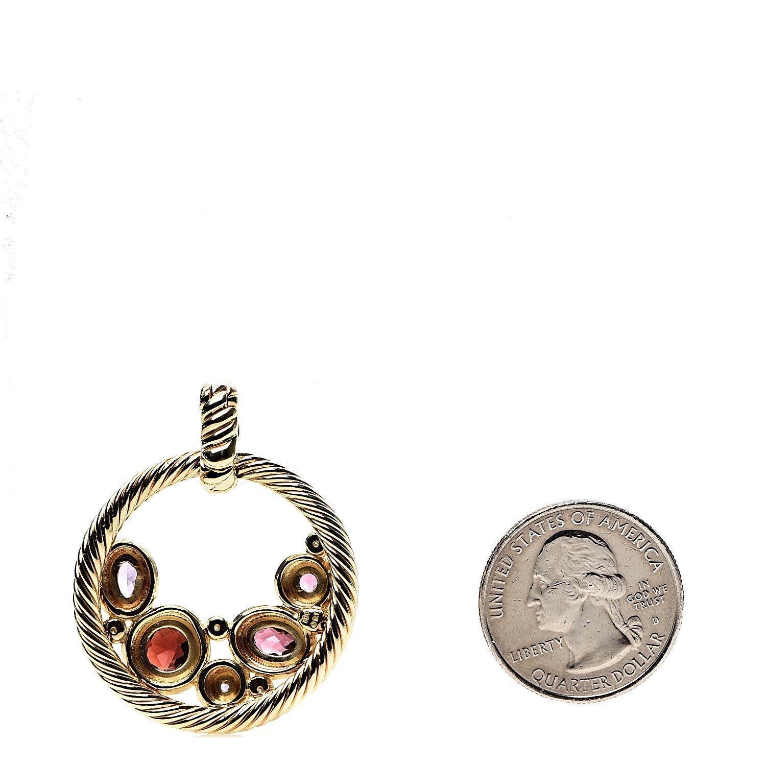 David Yurman 18K Yellow Gold Amethyst Garnet Iolite Pink Tourmaline Mosaic Enhancer Pendant 2 of 3