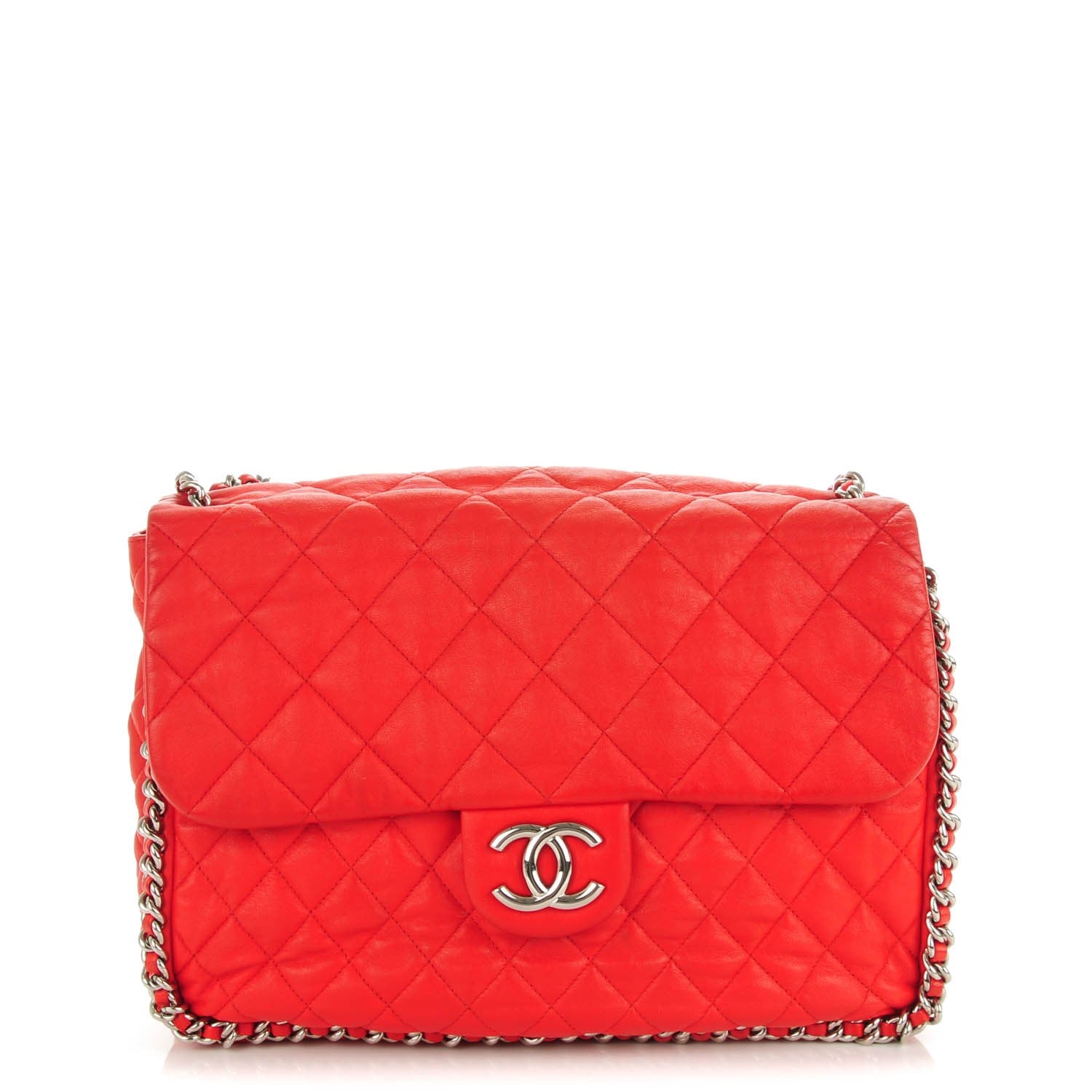 Chanel Washed Lambskin Quilted Maxi Chain Around Flap Red 1 of 7