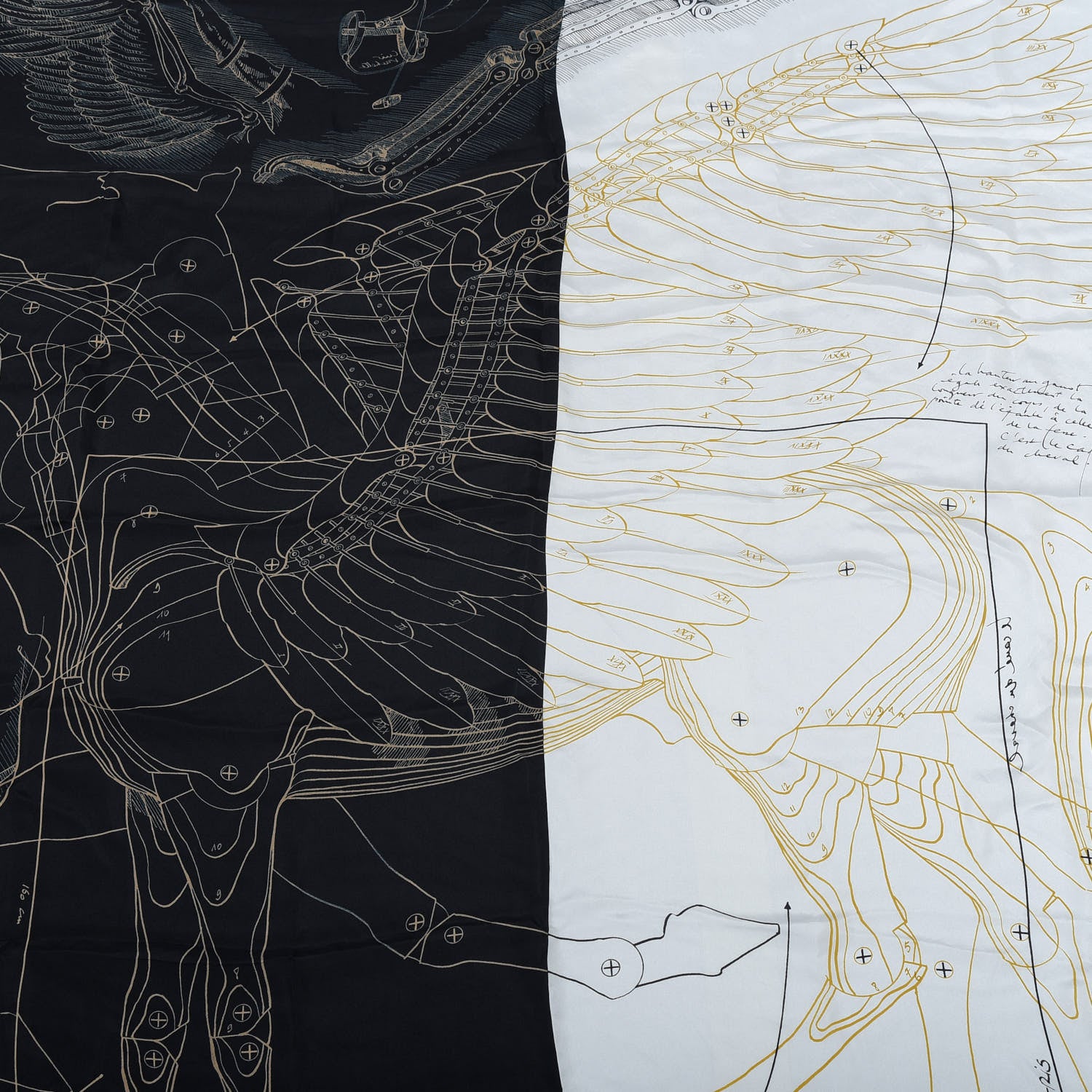 Hermes Silk Le Pegase d'Hermes Cut Wash 140 Scarf Black White Or 2 of 6