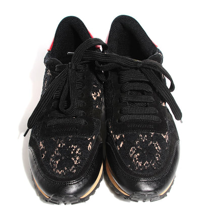 Valentino Garavani Macrame Lace Suede Womens Rockrunner Sneakers 36 Black 2 of 8