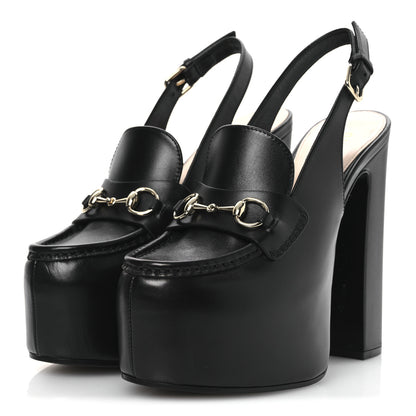 Gucci Calfskin Horsebit Platform 70/160mm Slingback Mules 37.5 Black 4 of 13