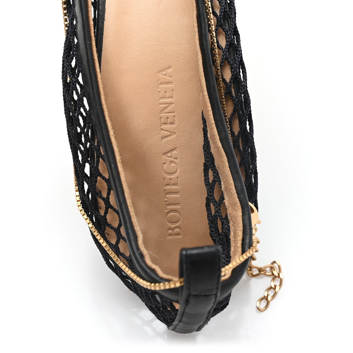 Mesh Calfskin Stretch Chain Strap 90mm Pumps 39 Black