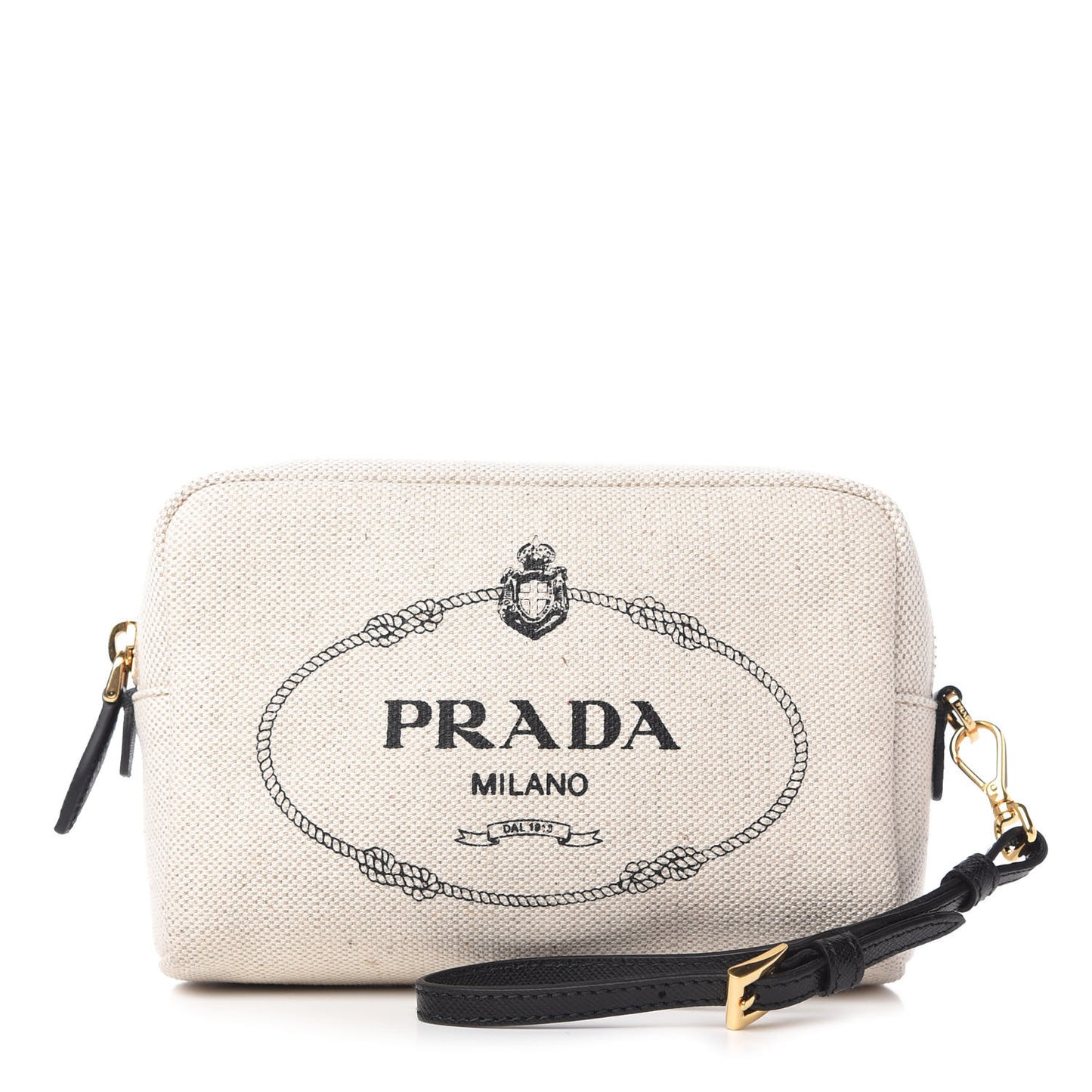 Canvas Saffiano Necessaire Wristlet Pouch Naturale Black