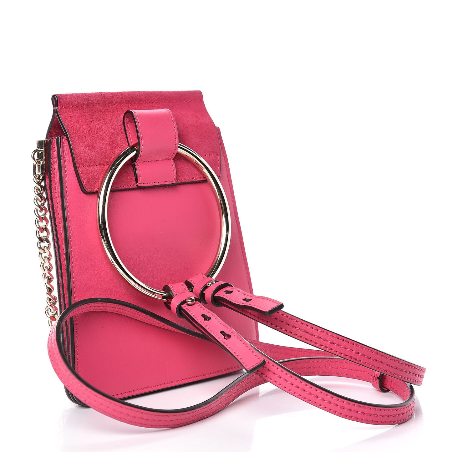 Suede Calfskin Mini Faye Bracelet Bag Fuchsia Rose