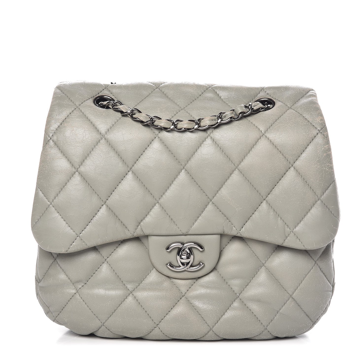Lambskin Quilted 3 Large Flap Grey