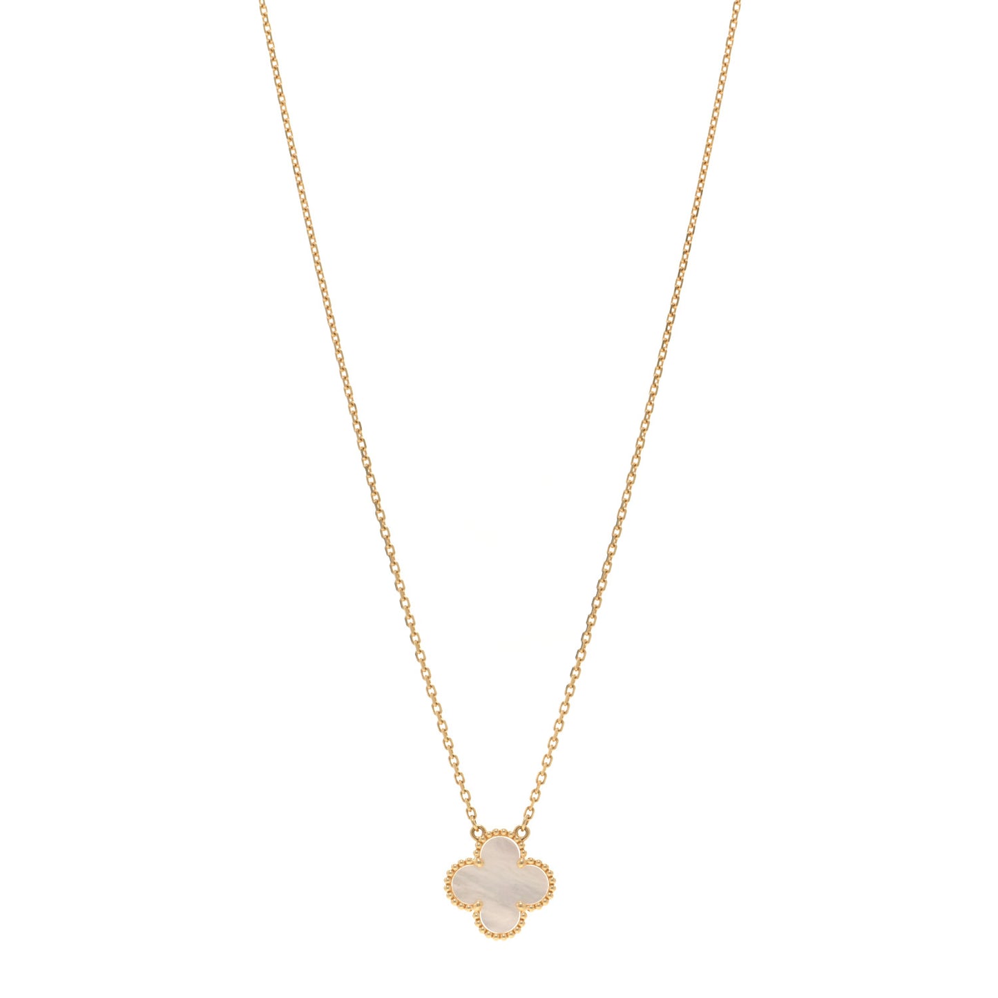 18K Yellow Gold Mother of Pearl Vintage Alhambra Pendant Necklace