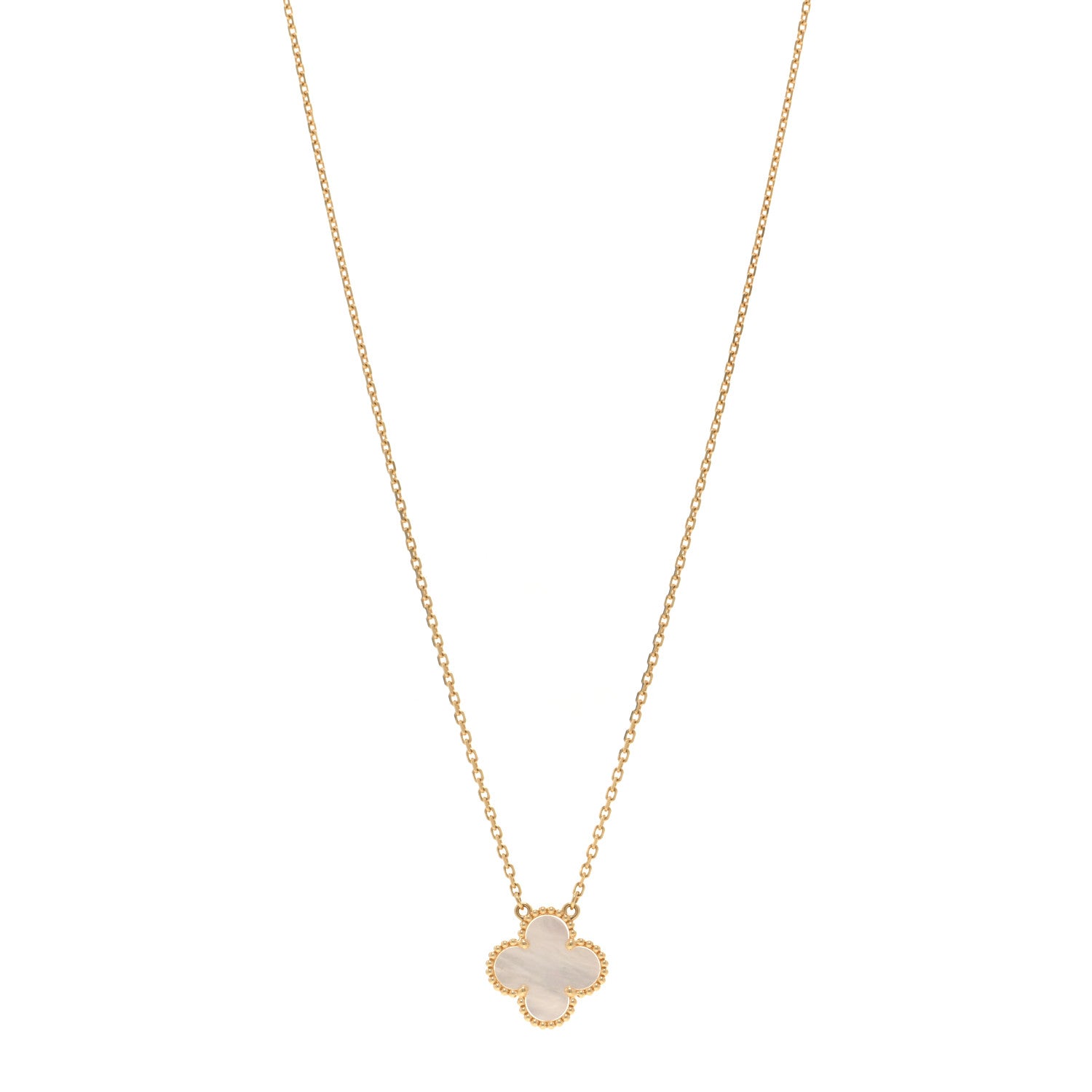 Van Cleef & Arpels 18K Yellow Gold Mother of Pearl Vintage Alhambra Pendant Necklace 1 of 6