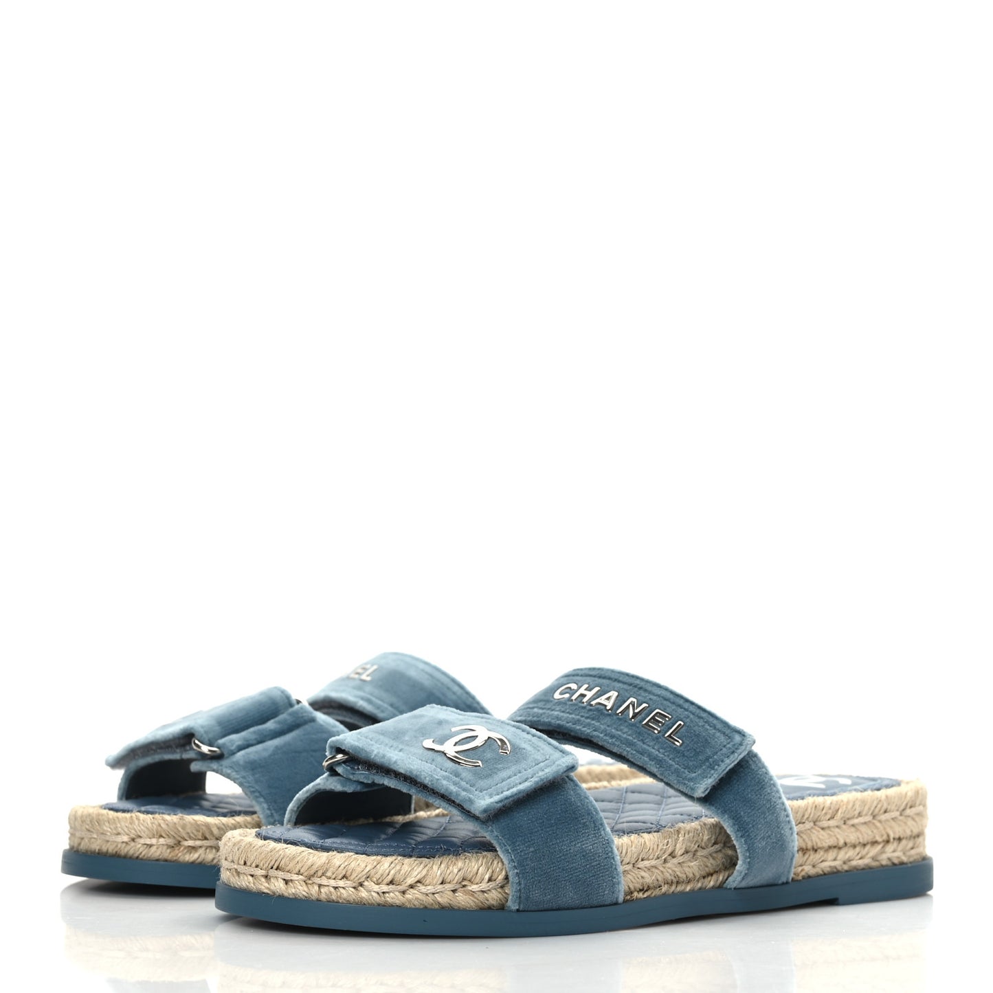 Velvet Elastic Flat Mules 39 Blue