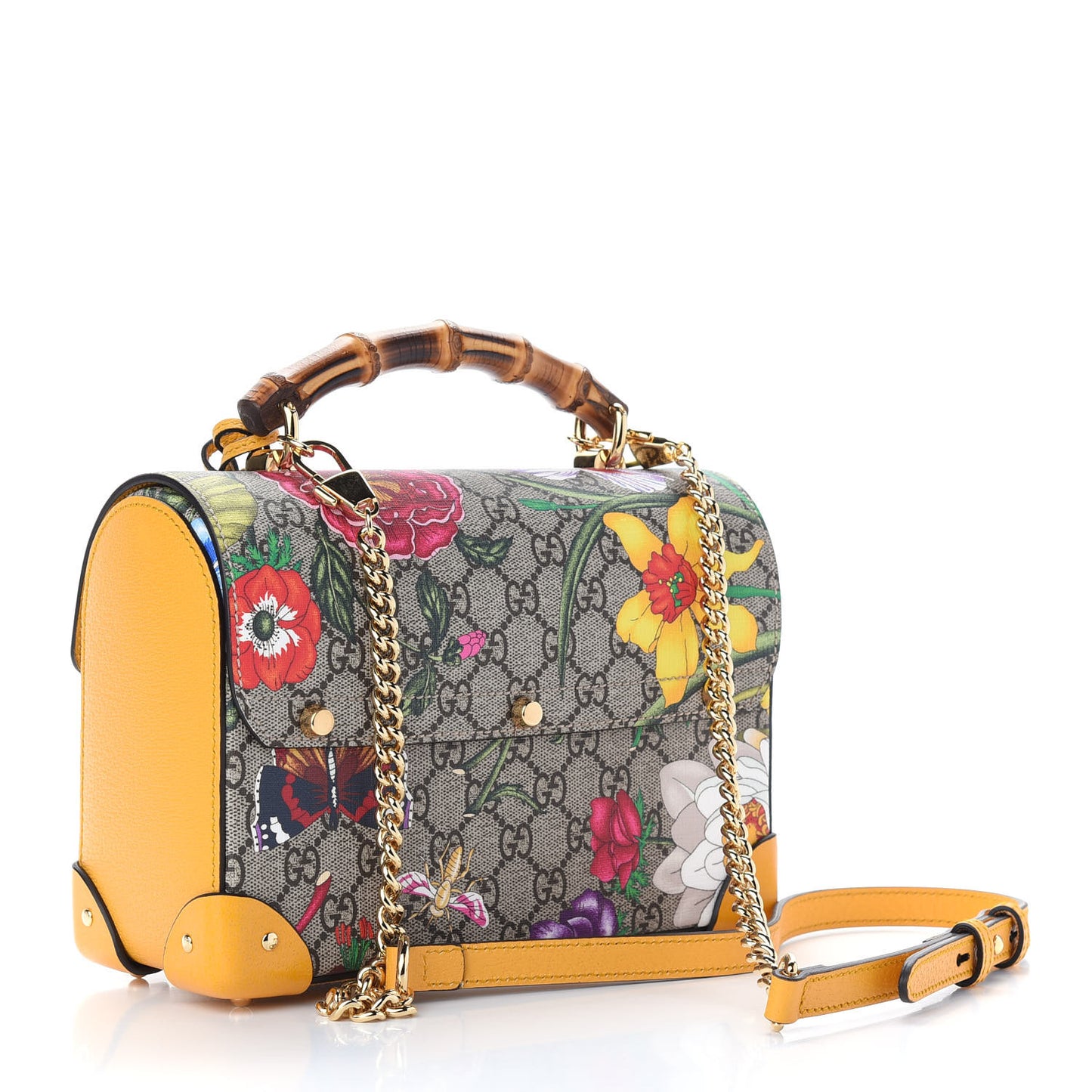 GG Supreme Monogram Flora Small Padlock Bamboo Shoulder Bag Beige Multicolor Crop