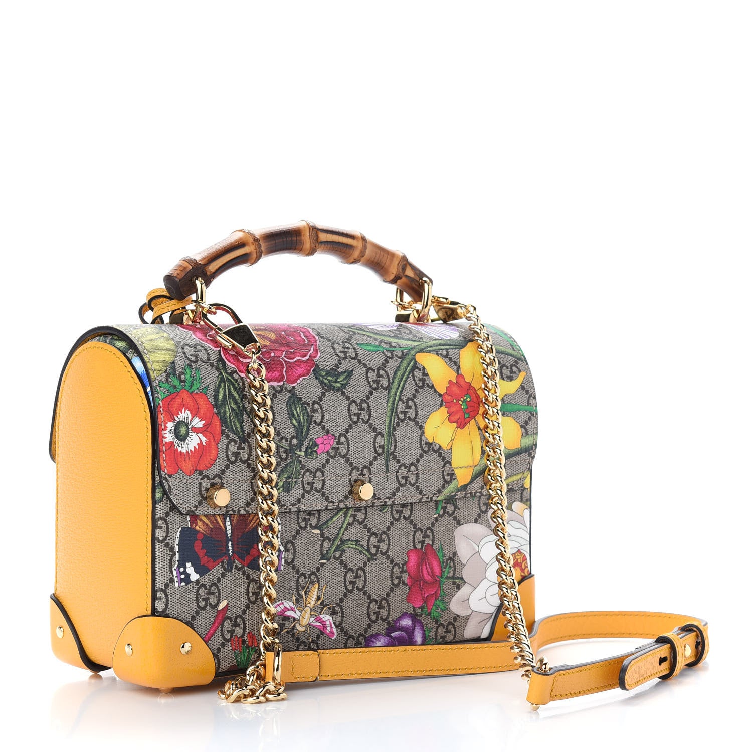 Gucci GG Supreme Monogram Flora Small Padlock Bamboo Shoulder Bag Beige Multicolor Crop 3 of 9