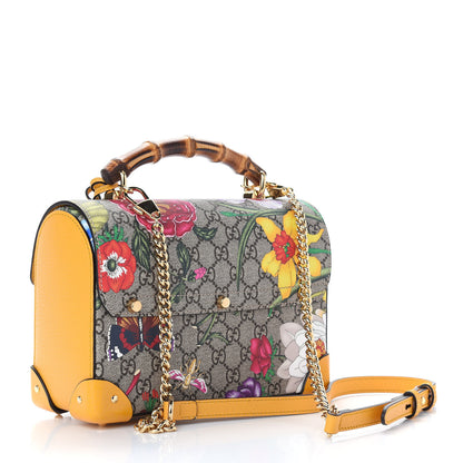 Gucci GG Supreme Monogram Flora Small Padlock Bamboo Shoulder Bag Beige Multicolor Crop 3 of 9