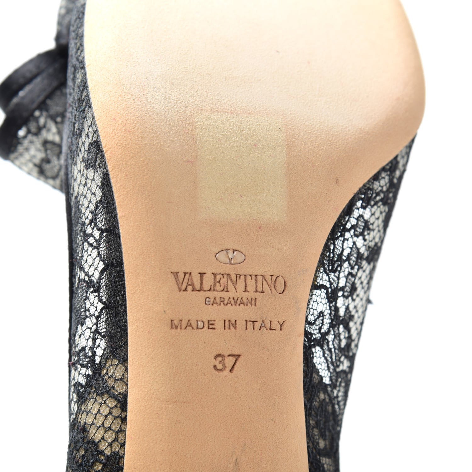 Valentino Garavani Satin Lace Couture Bow Peep Toe Low Heel Pumps 37 Black 9 of 9