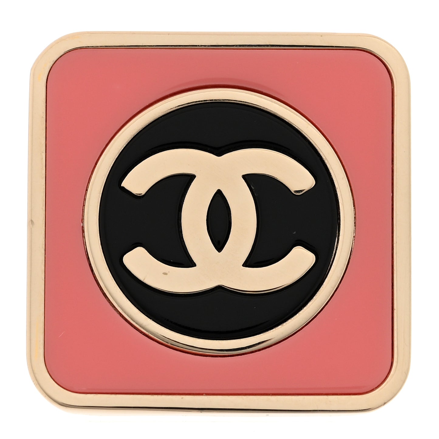 Metal Enamel CC Square Ring 53 6.5 Black Pink Gold