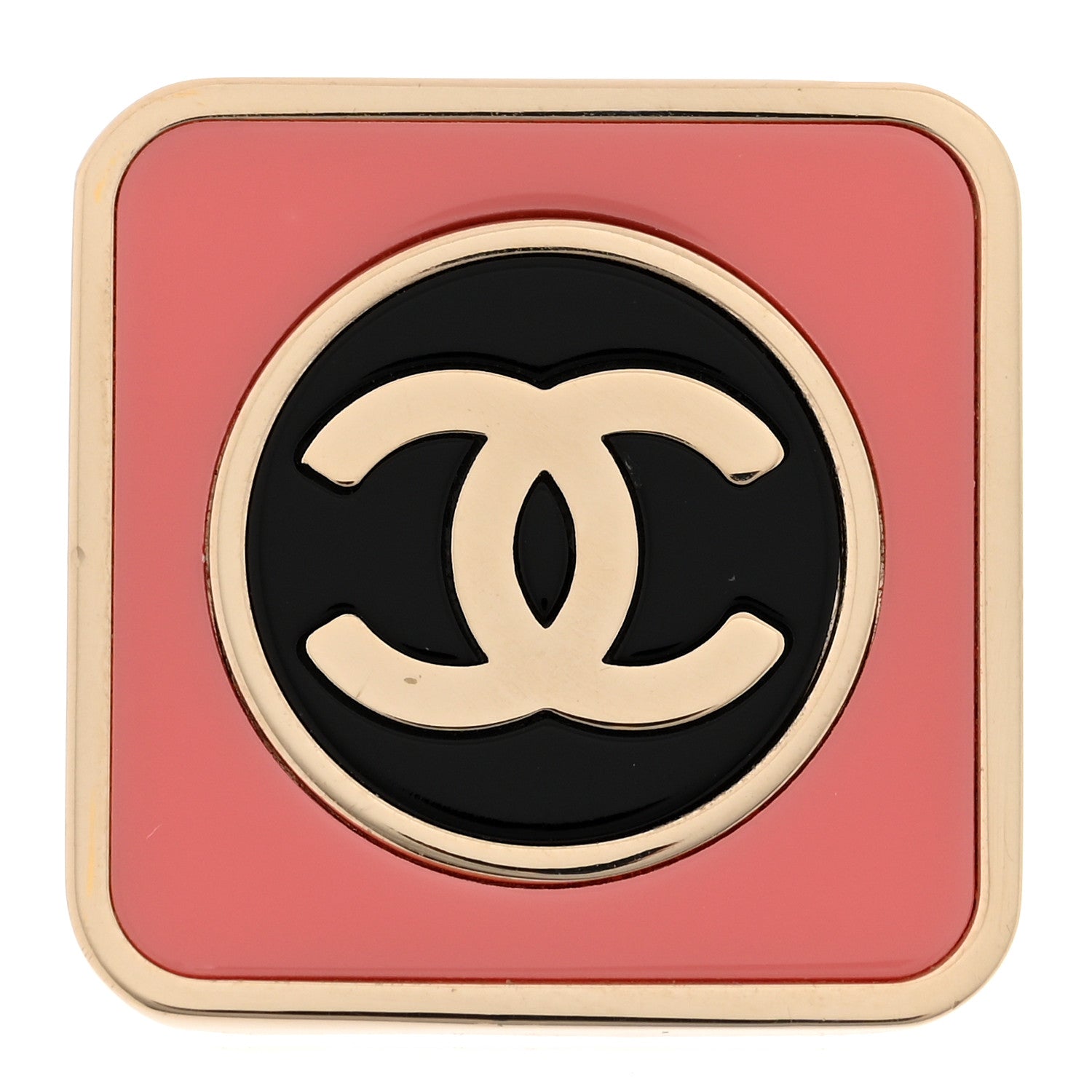 Chanel Metal Enamel CC Square Ring 53 6.5 Black Pink Gold 1 of 5