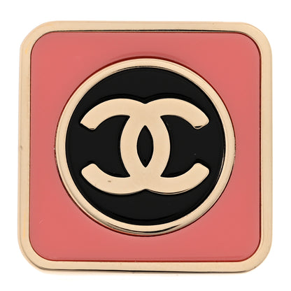 Chanel Metal Enamel CC Square Ring 53 6.5 Black Pink Gold 1 of 5