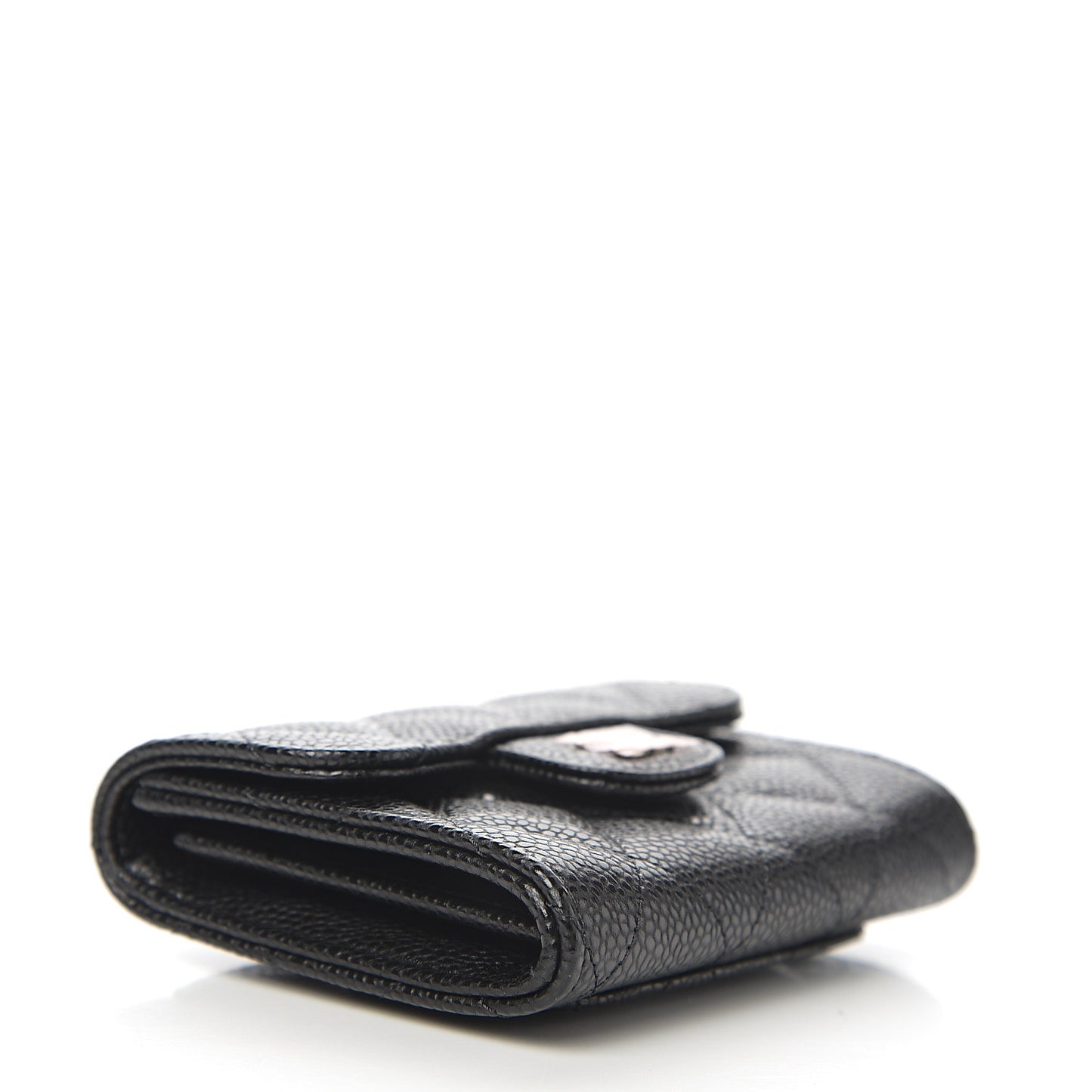 Caviar Quilted Flap Card Holder Wallet Black