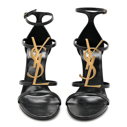 Saint Laurent Calfskin Cassandra 110 Sandals 38.5 Black Gold 2 of 10