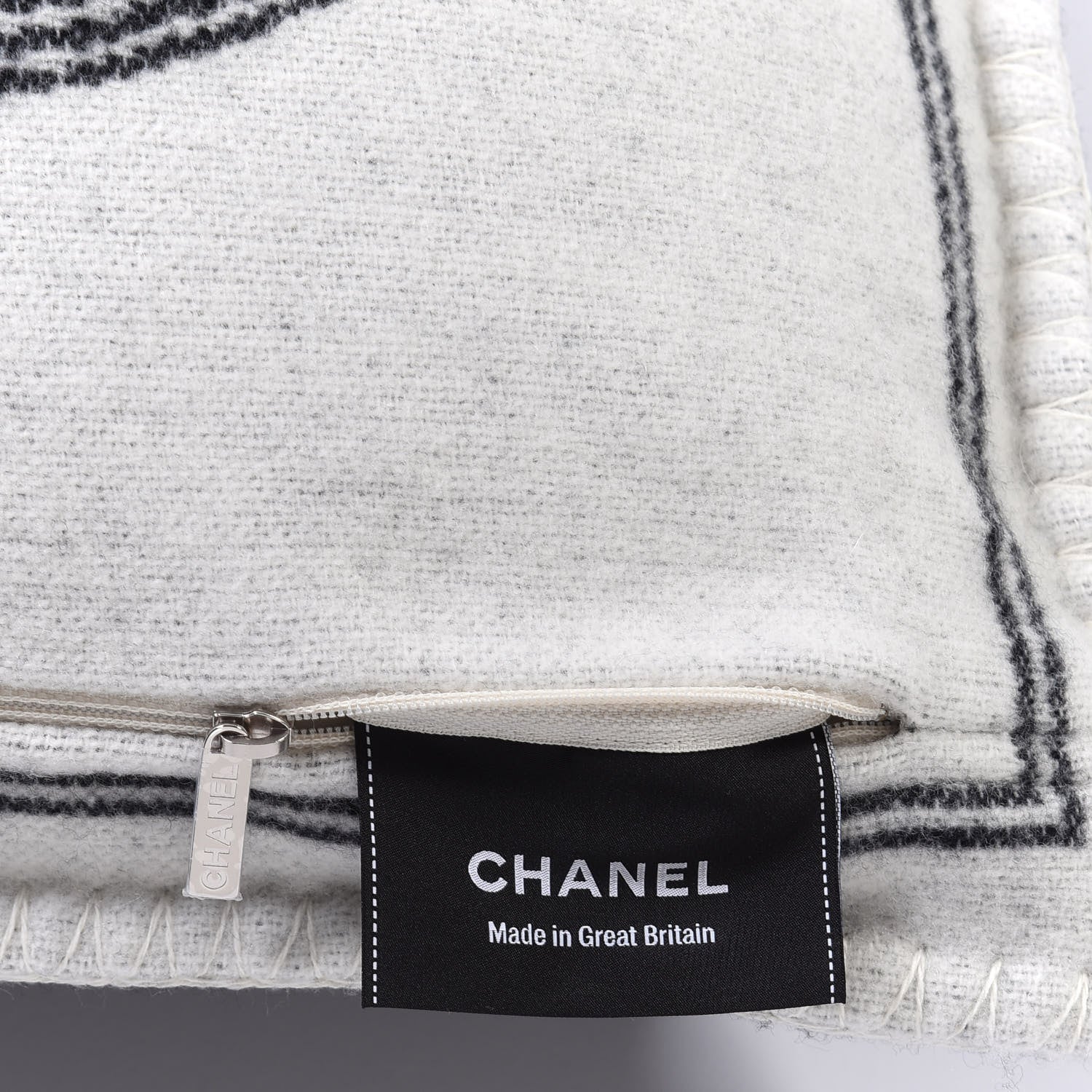 Chanel Merino Wool Cashmere CC Pillow Beige Black 2 of 3