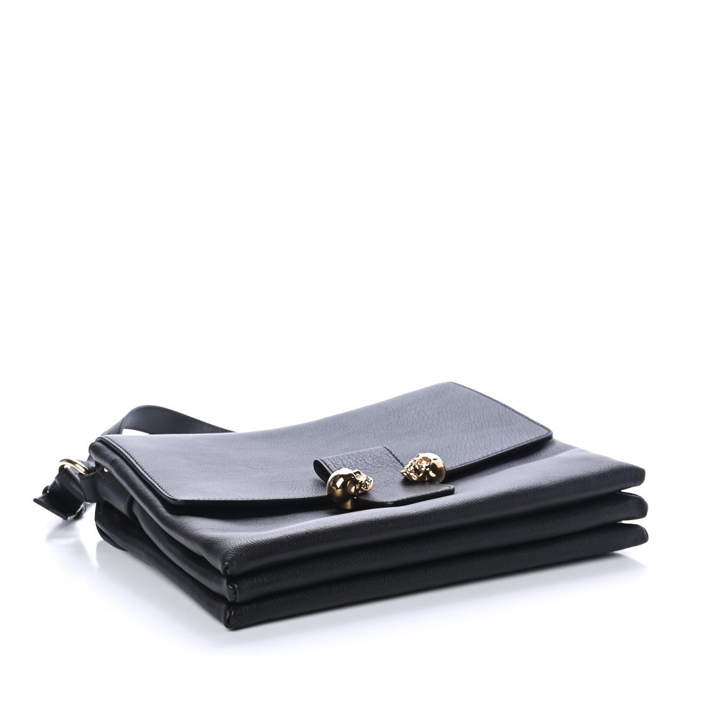 Grained Calfskin Twin Skull Crossbody Black