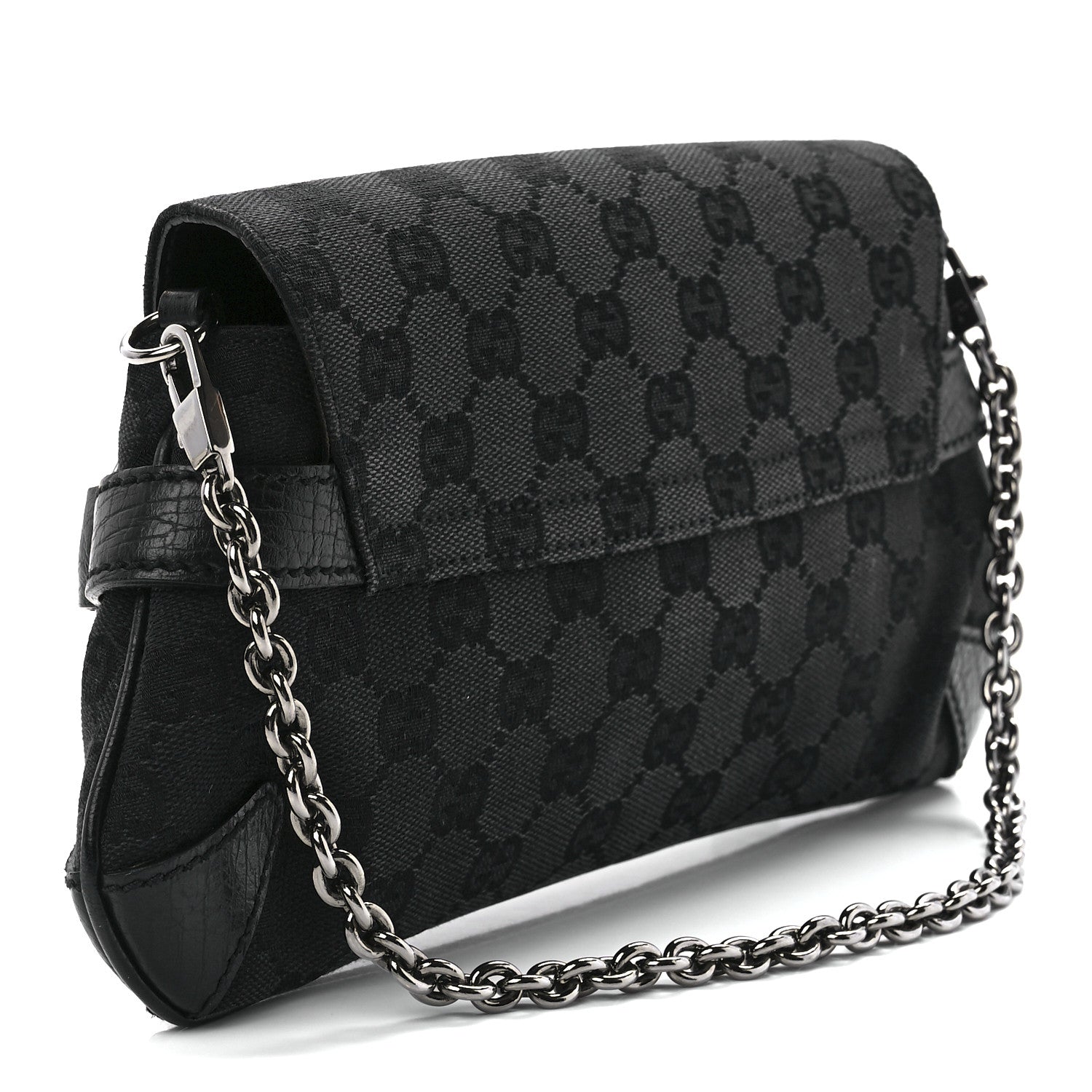 Gucci Monogram Horsebit Chain Clutch Black 3 of 11