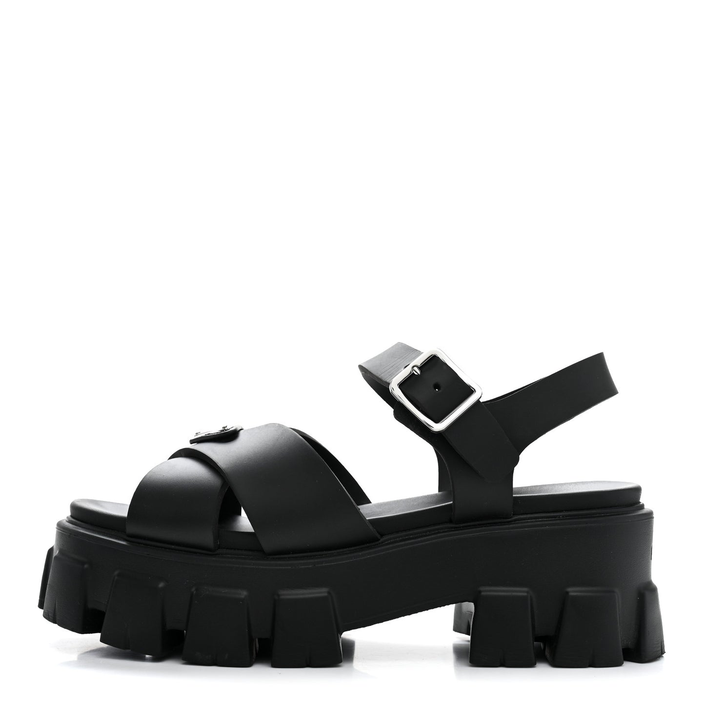 Foam Rubber Metal Triangle Logo Monolith 55mm Soft Cage Sandals 37 Black