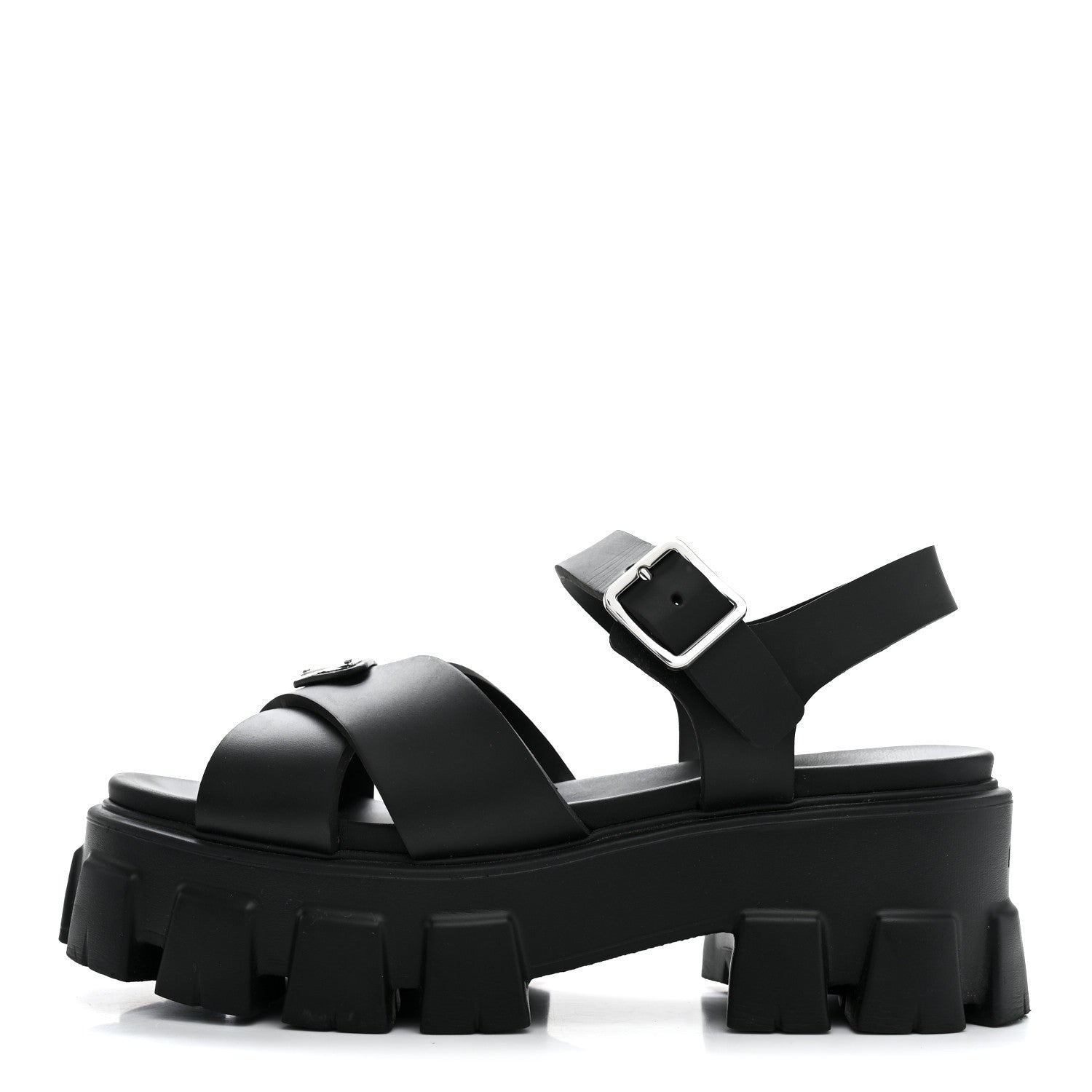 Prada Foam Rubber Metal Triangle Logo Monolith 55mm Soft Cage Sandals 37 Black 1 of 10