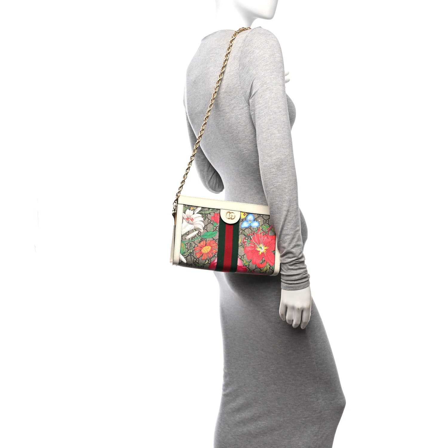Gucci GG Supreme Monogram Flora Web Small Ophidia Chain Shoulder Bag White 2 of 11