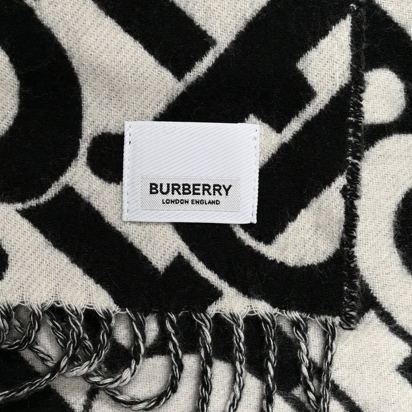 Cashmere TB Monogram Scarf Black White